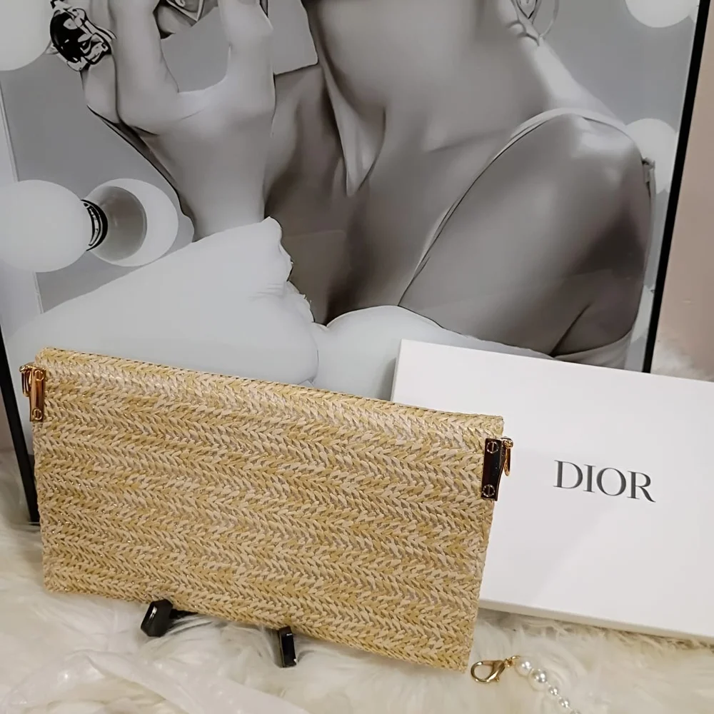 Dior Tan Clutch Raffia Crossbody Summer - Picture 2 of 5